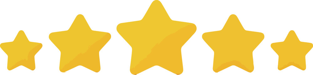 Five yellow stars arranged in a row on a white background