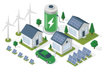 Sustainable energy solutions for modern homes and electric vehicles illustration