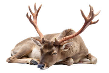 Reindeer Resting with Antlers Isolated on Transparent Background reindeer resting its antlers