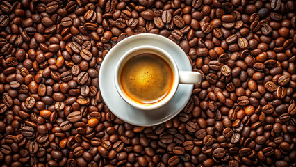 Fototapeta premium Freshly Brewed Espresso in a Small Cup with Coffee Beans