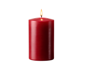Red candle isolated on a transparent background, cutout PNG file