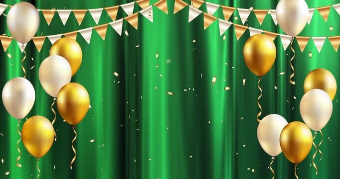 Luxury Celebration Frame with Gold and White Balloons and Confetti(endless loop)
