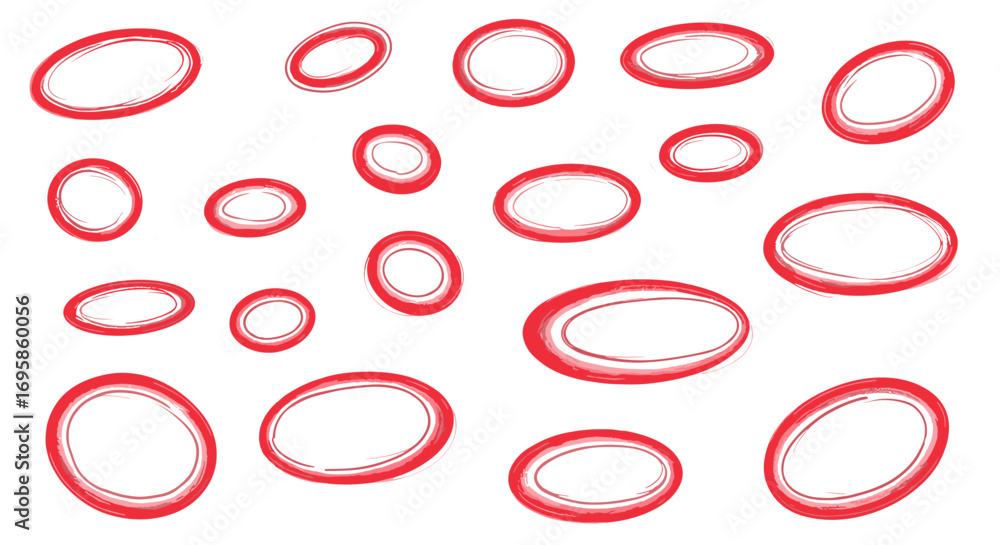 Aufkleber a pattern of multiple red oval shapes scattered on a white background