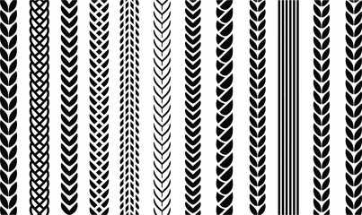 Collection of diverse black and white tire tread patterns and textures for design
