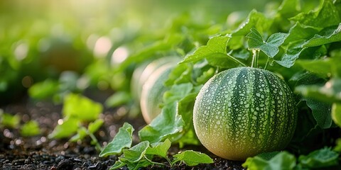 Ripe pumpkins thriving in a lush green field, showcasing a bountiful harvest season.