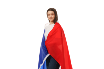 Woman displays her pride with a flag, isolated on white, PNG