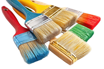 Colorful Paint Brushes with Varying Bristle Types on Transparent Background