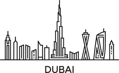 Dubai Skyline Silhouette with Famous Buildings and Landmarks on Transparent Background