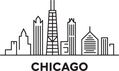 Obraz premium Chicago Skyline Silhouette Vector Illustration with Modern Architecture and Cityscape Design
