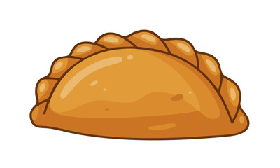 Cartoon illustration of a golden-brown empanada with a crimped edge. (Created Using Generative AI Tools)