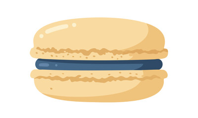Close-up of a light beige macaron with a dark blue filling. (Created Using Generative AI Tools)