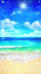 Fototapeta premium Sparkling beach at night. Vivid colors
