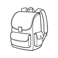 School Backpack Line Art Illustration, Back to School Bag Outline for Coloring Page.
