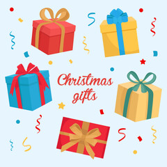 Christmas gifts Santa brings presents Colorful party decorated with bows