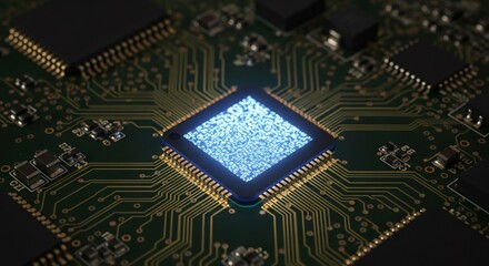 Modern circuit board with glowing processor showcasing technology and innovation