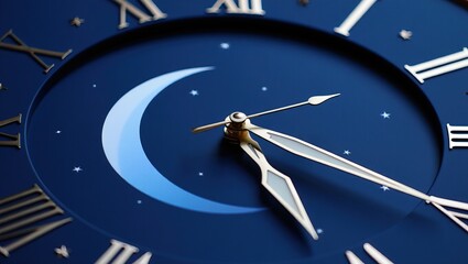 Surreal moon clock face with hands ticking backwards, cosmic and mysterious.