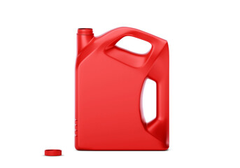 Opened red plastic fuel tank, transparent background