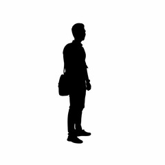 Silhouette of a bus passenger standing in a queue promoting discipline and awareness