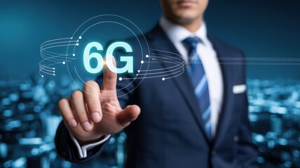 Businessman Touching 6G Network Technology Interface
