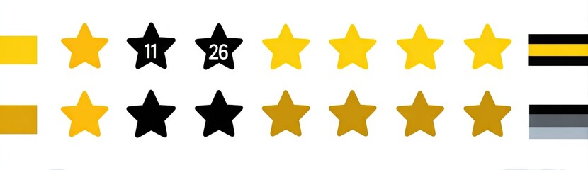 Two rows of star-shaped rating icons, some gold, some black, with numerical values