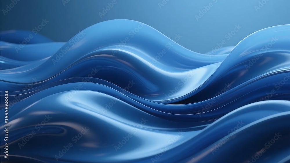 Fototapete Abstract rendering of smooth, flowing, blue waves creating a dynamic visual effect.