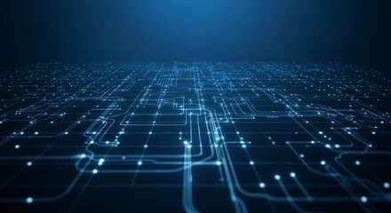 Obraz premium Glowing digital network lines connect across dark background