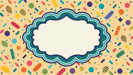 Festive confetti background with ornate label for text