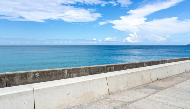 Seawall parapet line with distant horizon banner ready space wallpaper background representing coastal structure suitable for modern minimal design and editorial use