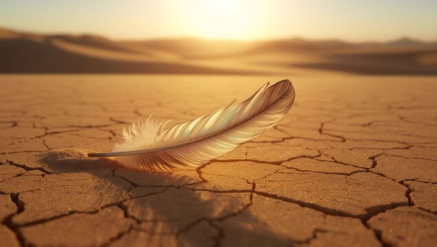 Floating Golden Feather Over Desert Sand