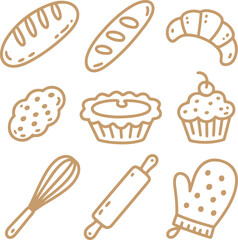 Bakery Icon Set. Whimsical Line Art for Baking Enthusiasts and Foodies
