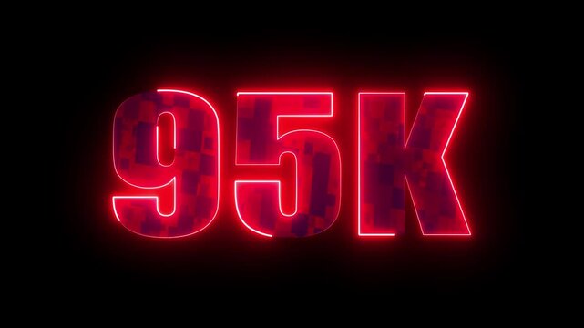 95k glowing neon milestone, modern red typography number design for online subscribers success, digital growth and social media community celebration