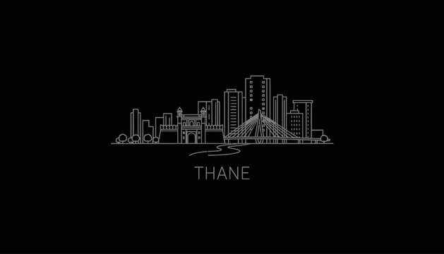 Thane Skyline Vector with Mumbai, India, and Minimalist.