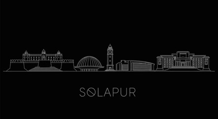 Obraz premium Solapur Skyline Silhouette with India Minimalist Design.