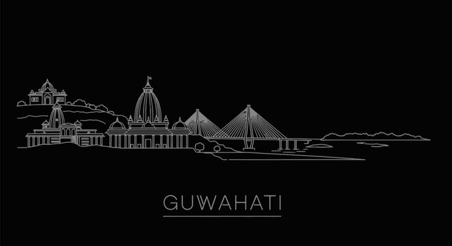 Guwahati Skyline Line Art India Black.
