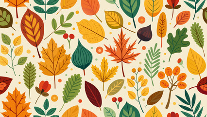 Colorful autumn leaves and berries pattern