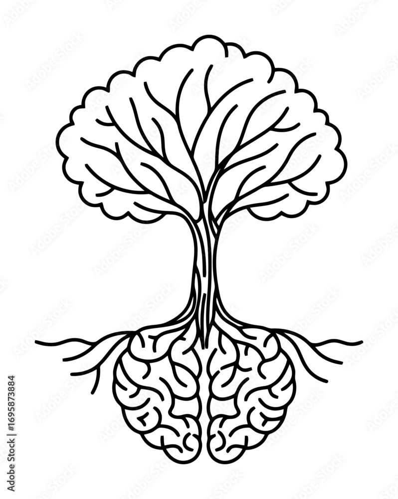 Poster tree of knowledge - brain roots vector