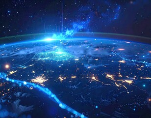 Glowing Neural Network Interface Over Earth at Night
