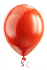 Single, glossy, vibrant red balloon against a white background.  A spiral of red string is attached