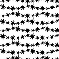 pattern of a festive stretch garland with black multi-pointed stars on a string. Hand-drawn, scribbled. Seamless texture for weddings, Mother's Day, birthdays, Valentine's Day, other celebrations