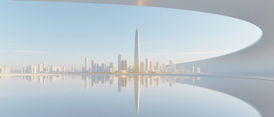 Fototapeta premium Futuristic City Skyline with Curved Architecture