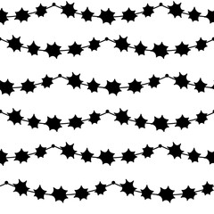 A pattern of a festive stretch garland with black multi-finite flashes on . Hand-drawn, scribbles. Seamless texture for weddings, Mother's Day, birthdays, Valentine's Day, and other holidays