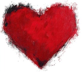 Red heart shape with textured paint strokes