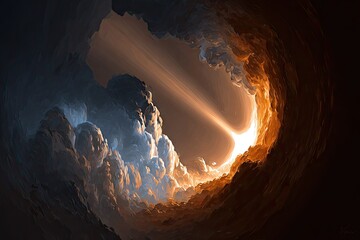 Cosmic sunbeam piercing dark clouds