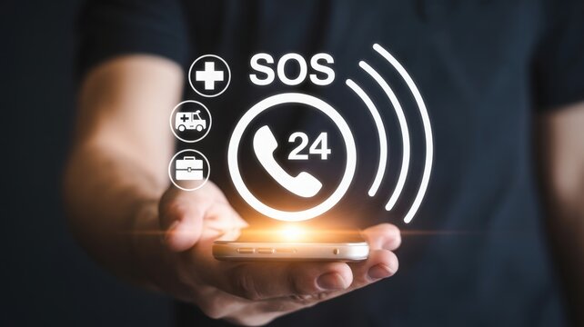 Emergency Assistance Available 24 Hours a Day Concept