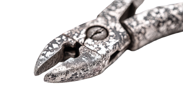 Macro Close-up of Worn Metal Pliers on Black Background