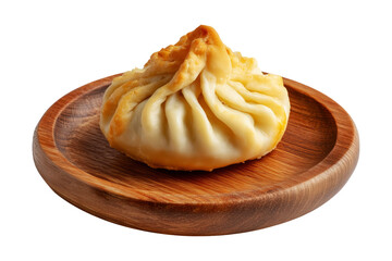 Sambousek small crescent baked dumpling with twisted and pinched crust with cheese or meat, isolated on isolated white transparent background, concept of Arabic ethnic cuisine