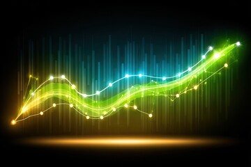 Abstract chart with glowing green and yellow lines on dark background