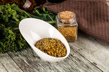 Mustard sauce with seeds in the bowl