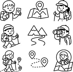 Hiking and Trekking Vector Icon Set – Minimal Monoline Style