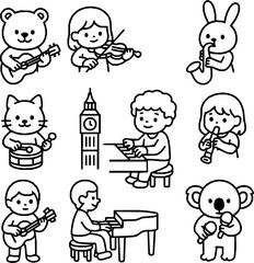 Playing Musical Instruments – Vector Icon Set